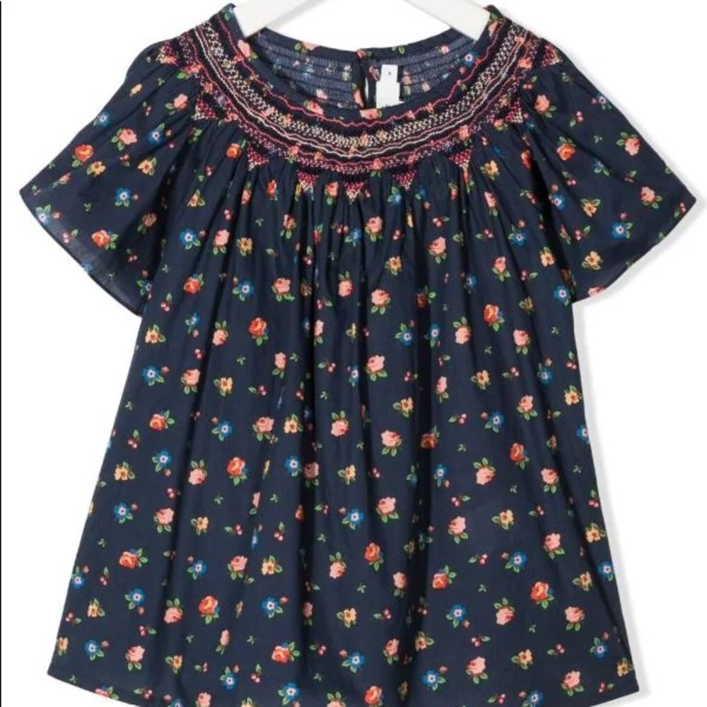 NWOT Bonpoint SS21 Blue Floral Print Cotton Blouse